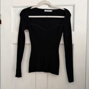 Anna Quan Black Off-Shoulder Ribbed Blouse